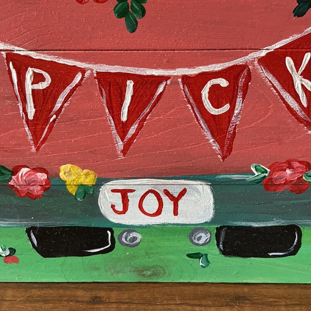 PICK JOY handmade painting on wood farmhouse floral pickup truck made by me - Picture 7 of 16